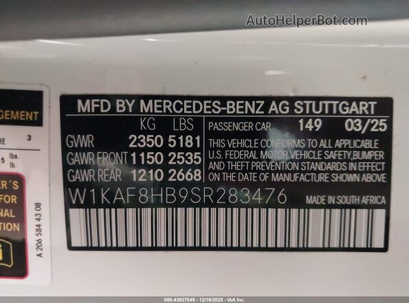 W1KAF8HB9SR283476 2025 MERCEDES-BENZ AMG C 43 White 