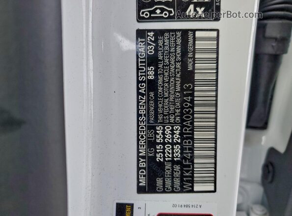 W1KLF4HB1RA039413 2024 MERCEDES-BENZ E White 