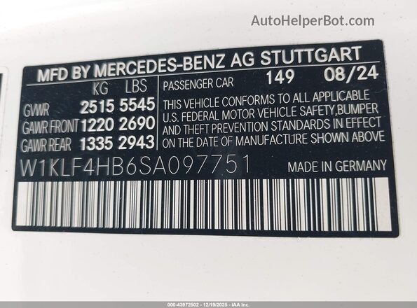W1KLF4HB6SA097751 2025 MERCEDES-BENZ E-CLASS White Widok komory silnika