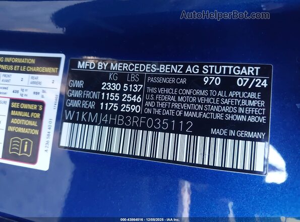 W1KMJ4HB3RF035112 2024 MERCEDES-BENZ CLE 300 Blue Engine compartment view