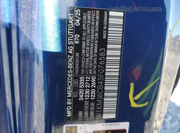 W1KMJ6CB4SF076583 2025 MERCEDES-BENZ CLE Blue VIN կոդի պիտակի տեսք