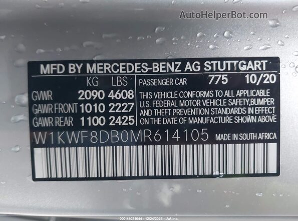 W1KWF8DB0MR614105 2021 MERCEDES-BENZ C-CLASS Silver Vista del compartimento del motor
