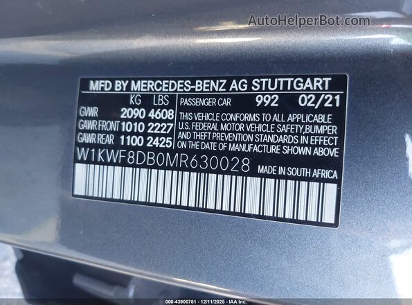 W1KWF8DB0MR630028 2021 MERCEDES-BENZ C-CLASS Gray Widok komory silnika