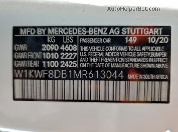 W1KWF8DB1MR613044 2021 MERCEDES-BENZ C White Вид наклейки з VIN-кодом