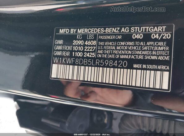 W1KWF8DB5LR598420 2020 MERCEDES-BENZ C-CLASS Black Widok komory silnika