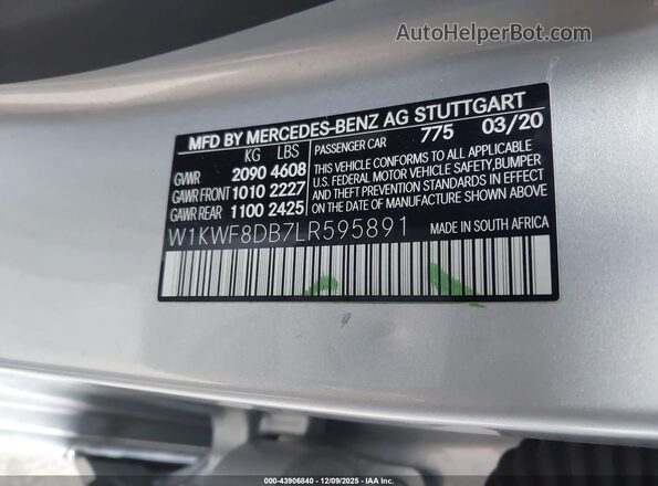 W1KWF8DB7LR595891 2020 MERCEDES-BENZ C-CLASS Gray Engine compartment view