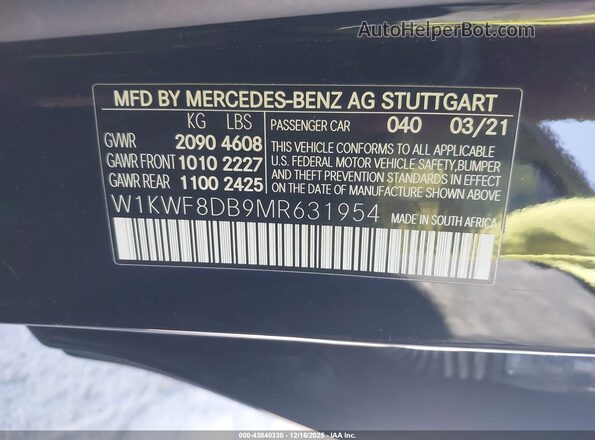 W1KWF8DB9MR631954 2021 MERCEDES-BENZ C-CLASS Black ძრავის განყოფილების ხედი