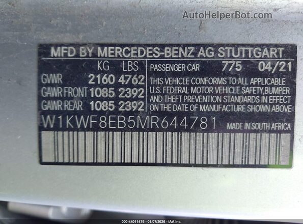 W1KWF8EB5MR644781 2021 MERCEDES-BENZ C-CLASS Серебряный Вид подкапотного пространства