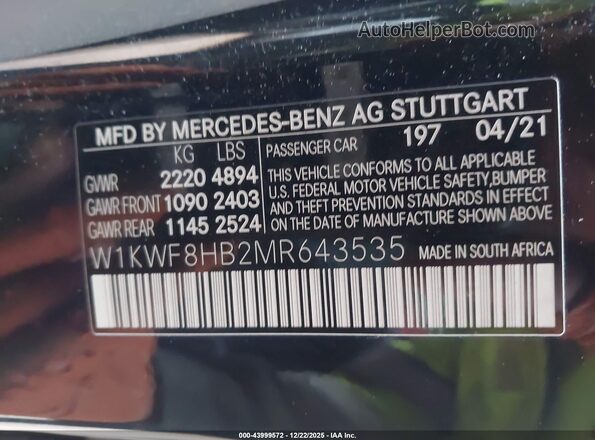 W1KWF8HB2MR643535 2021 MERCEDES-BENZ AMG C 63 Черный 