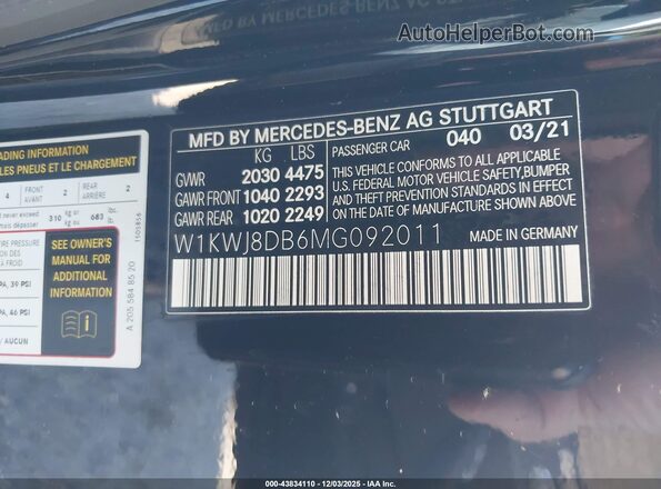 W1KWJ8DB6MG092011 2021 MERCEDES-BENZ C-CLASS Black Շարժիչի բաժամունքի տեսք