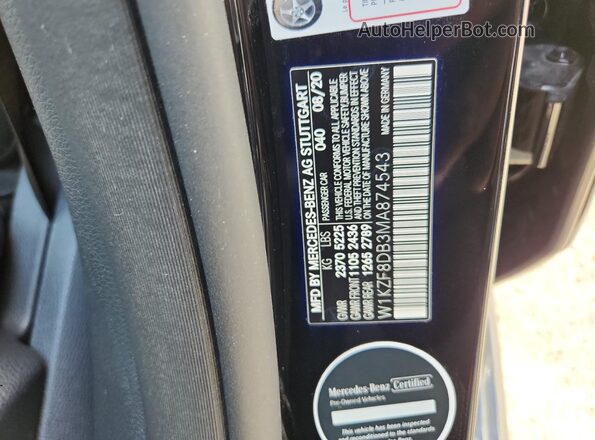 W1KZF8DB3MA874543 2021 MERCEDES-BENZ E Black Вид наклейки з VIN-кодом