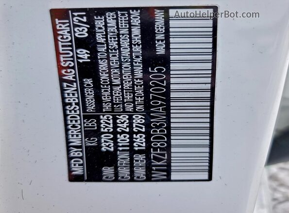 W1KZF8DB3MA970205 2021 MERCEDES-BENZ E White Вид підкапотного простору