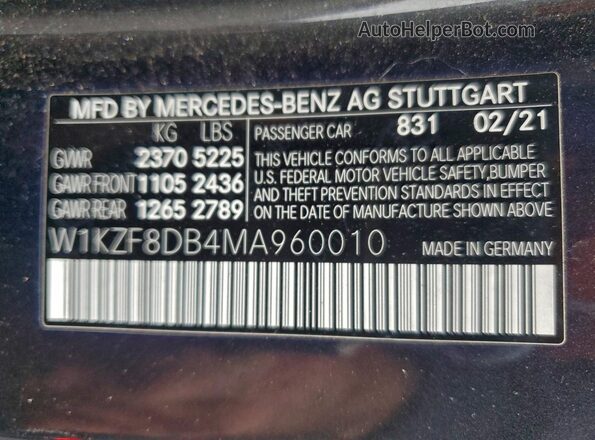 W1KZF8DB4MA960010 2021 MERCEDES-BENZ E Black Engine compartment view
