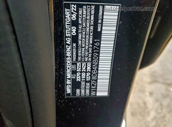 W1KZF8DB4NB091761 2022 MERCEDES-BENZ E Black 