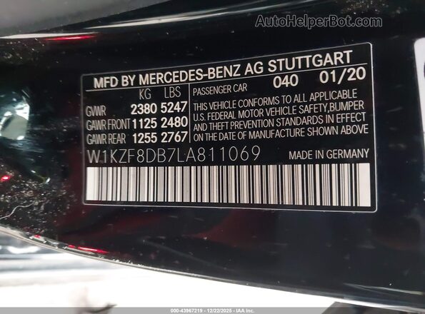 W1KZF8DB7LA811069 2020 MERCEDES-BENZ E-CLASS Black Вид підкапотного простору