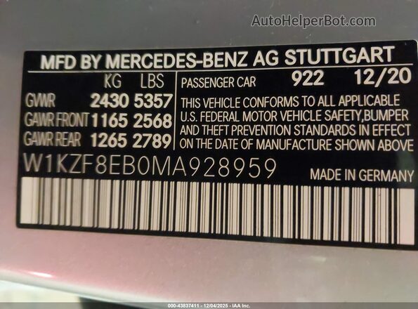 W1KZF8EB0MA928959 2021 MERCEDES-BENZ E-CLASS Silver Շարժիչի բաժամունքի տեսք