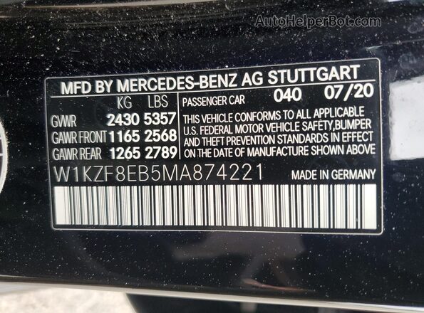 W1KZF8EB5MA874221 2021 MERCEDES-BENZ E Black Вид підкапотного простору