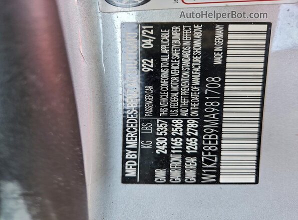 W1KZF8EB9MA981708 2021 MERCEDES-BENZ E Silver Շարժիչի բաժամունքի տեսք