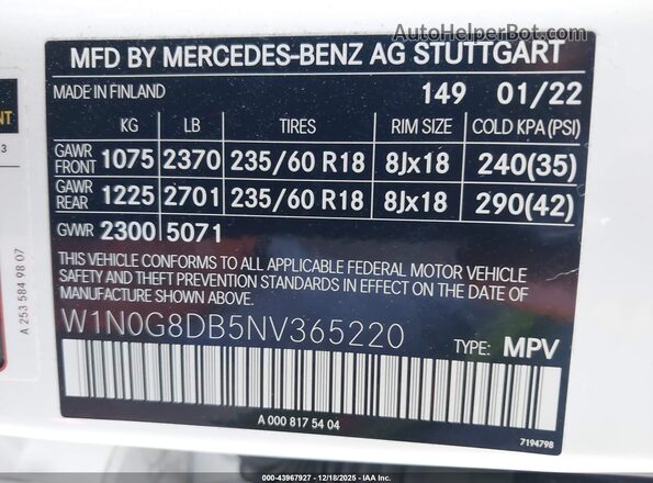 W1N0G8DB5NV365220 2022 MERCEDES-BENZ GLC 300 White 