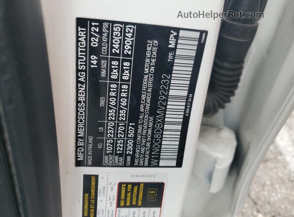 W1N0G8DBXMV292232 2021 MERCEDES-BENZ GLC-CLASS White Vista de la etiqueta del VIN