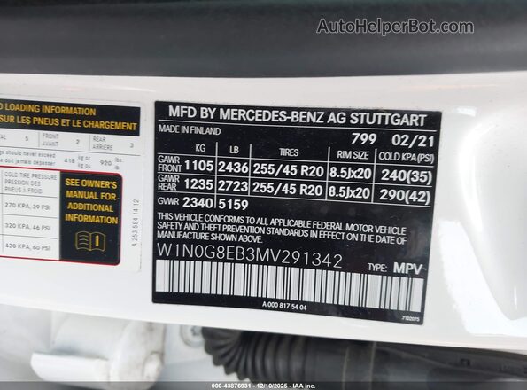 W1N0G8EB3MV291342 2021 MERCEDES-BENZ GLC 300 Белый Вид подкапотного пространства