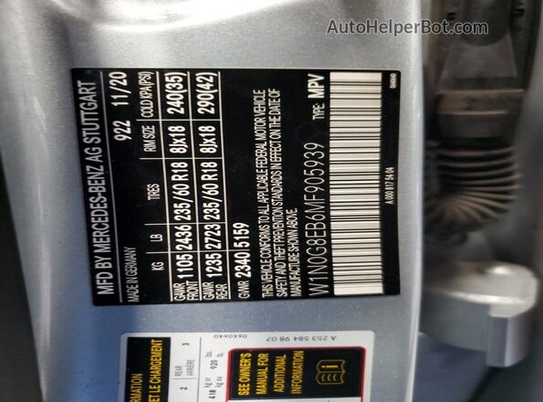 W1N0G8EB6MF905939 2021 MERCEDES-BENZ GLC-CLASS Silver Vista de la etiqueta del VIN