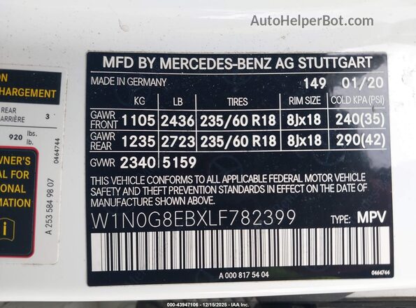 W1N0G8EBXLF782399 2020 MERCEDES-BENZ GLC 300 White Widok komory silnika