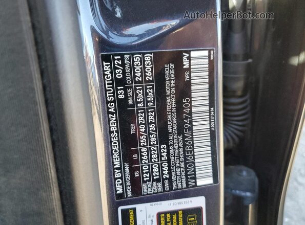 W1N0J6EB6MF947405 2021 MERCEDES-BENZ GLC-CLASS Gray Vista de la etiqueta del VIN
