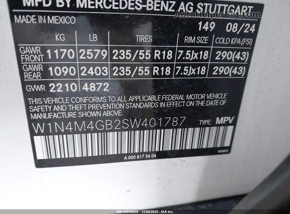 W1N4M4GB2SW401787 2025 MERCEDES-BENZ GLB-CLASS White Vista del compartimento del motor