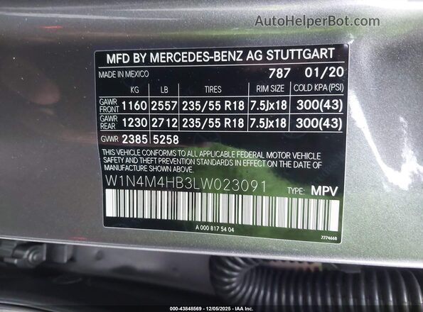 W1N4M4HB3LW023091 2020 MERCEDES-BENZ GLB-CLASS Gray Engine compartment view