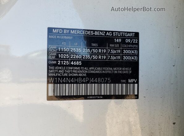 W1N4N4HB4PJ448075 2023 MERCEDES-BENZ GLA White VIN sticker view
