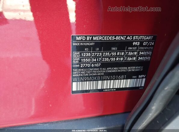 W1N9M0KB1RN101681 2024 MERCEDES-BENZ EQB 300 SUV Red Vista del compartimento del motor