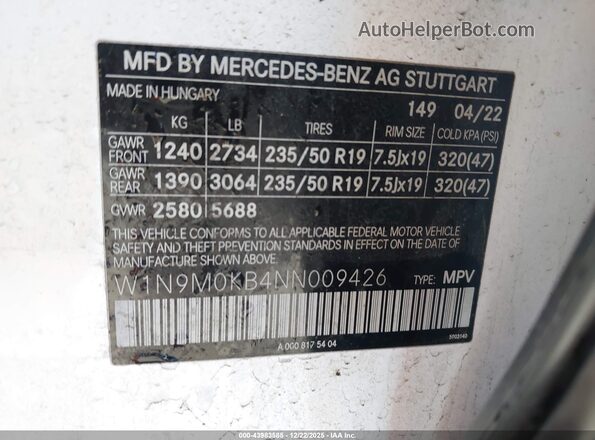 W1N9M0KB4NN009426 2022 MERCEDES-BENZ EQB 300 SUV White Widok komory silnika
