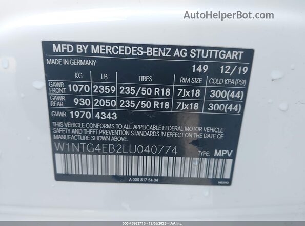 W1NTG4EB2LU040774 2020 MERCEDES-BENZ GLA 250 White Vista del compartimento del motor