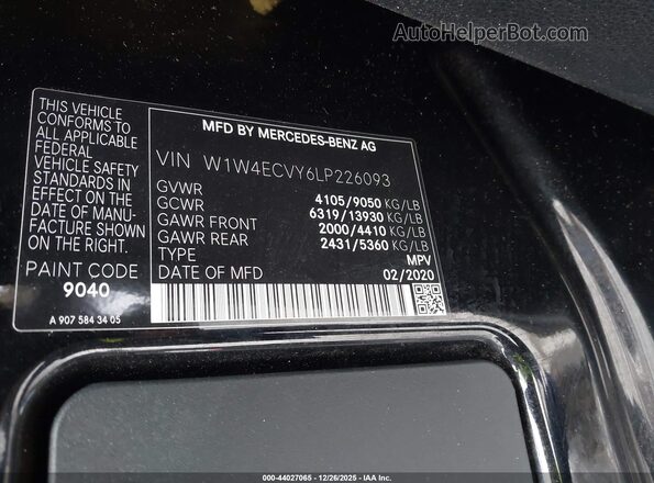 W1W4ECVY6LP226093 2020 MERCEDES-BENZ SPRINTER Black Вид підкапотного простору