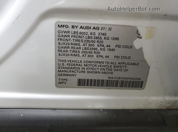 WA112BFZ6NP052256 2022 AUDI Q4 White ძრავის განყოფილების ხედი
