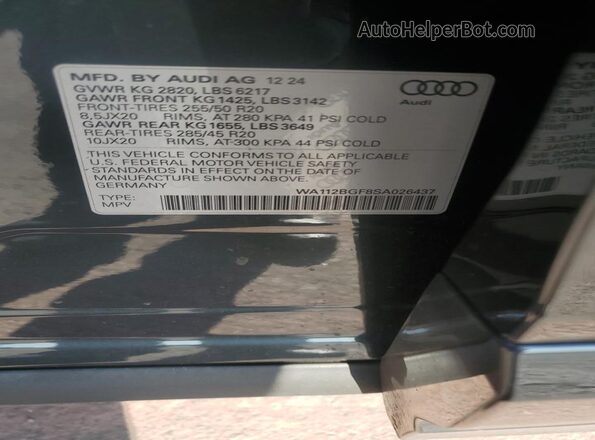 WA112BGF8SA026437 2025 AUDI OTHER Серый 