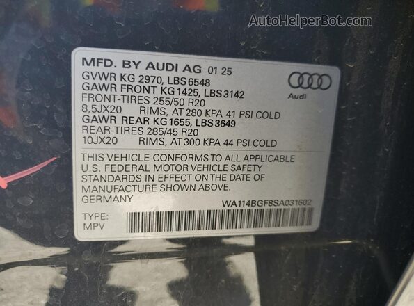 WA114BGF8SA031602 2025 AUDI OTHER Gray Widok wnętrza 360 stopni