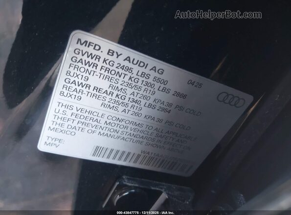 WA11AAGU2S2020316 2025 AUDI ALL Black ძრავის განყოფილების ხედი