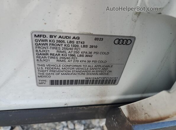 WA124AFY3P2124191 2023 AUDI SQ5 White Widok komory silnika