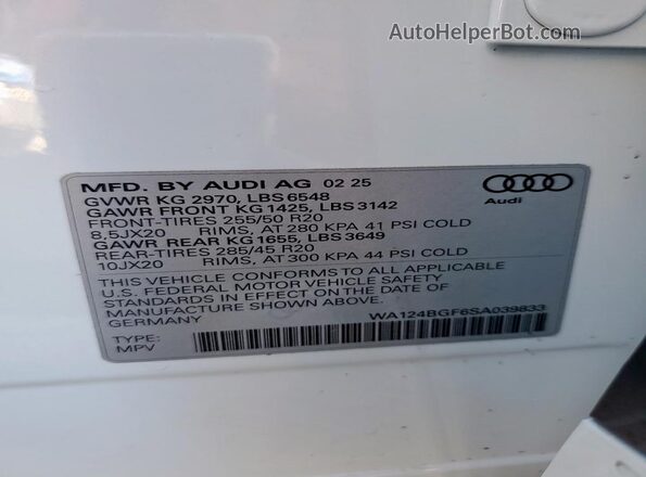 WA124BGF6SA039833 2025 AUDI OTHER White 