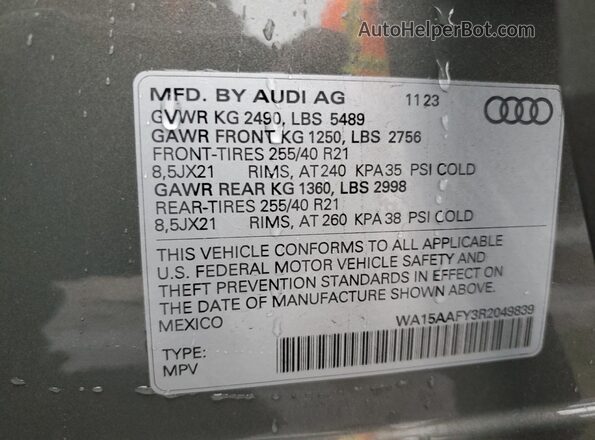 WA15AAFY3R2049839 2024 AUDI Q5 Gray Вид наклейки з VIN-кодом