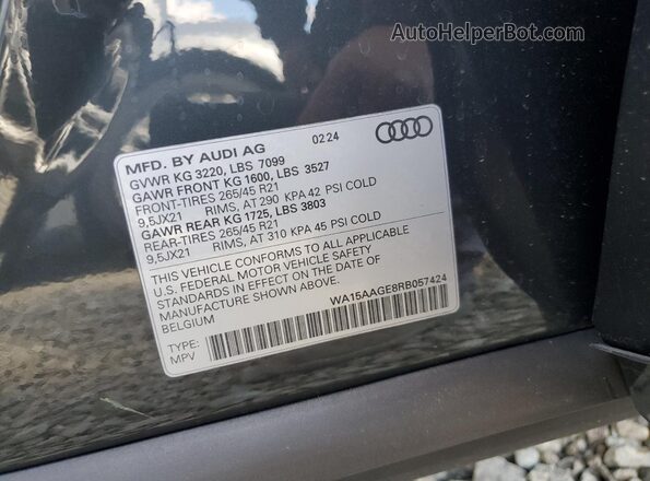 WA15AAGE8RB057424 2024 AUDI Q8 Charcoal VIN կոդի պիտակի տեսք