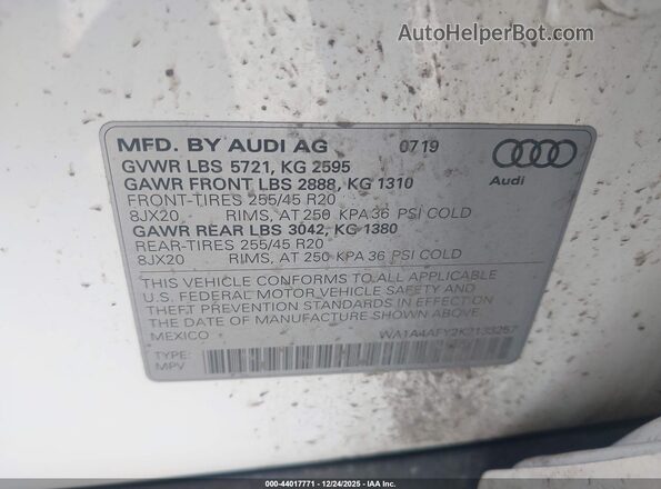 WA1A4AFY2K2133257 2019 AUDI SQ5 White Вид підкапотного простору