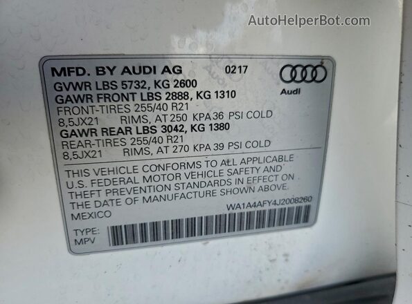 WA1A4AFY4J2008260 2018 AUDI SQ5 White 