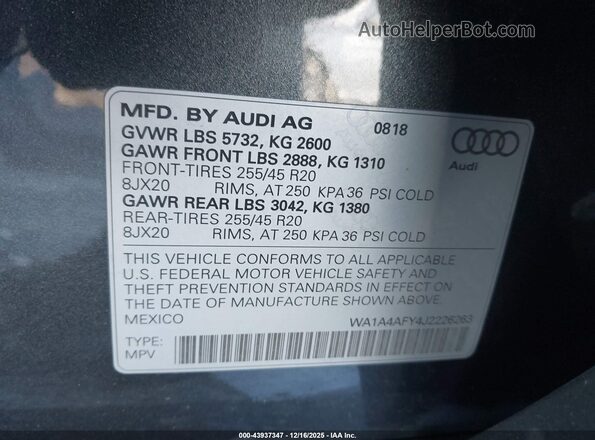 WA1A4AFY4J2226263 2018 AUDI SQ5 Silver 