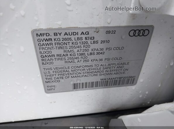 WA1A4AFY8P2033641 2023 AUDI SQ5 White Вид підкапотного простору