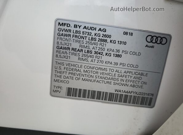WA1A4AFYXJ2231676 2018 AUDI SQ5 White 