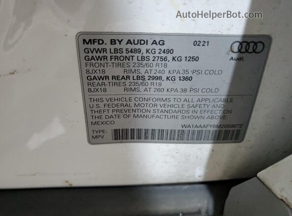 WA1AAAFY8M2059872 2021 AUDI Q5 White 
