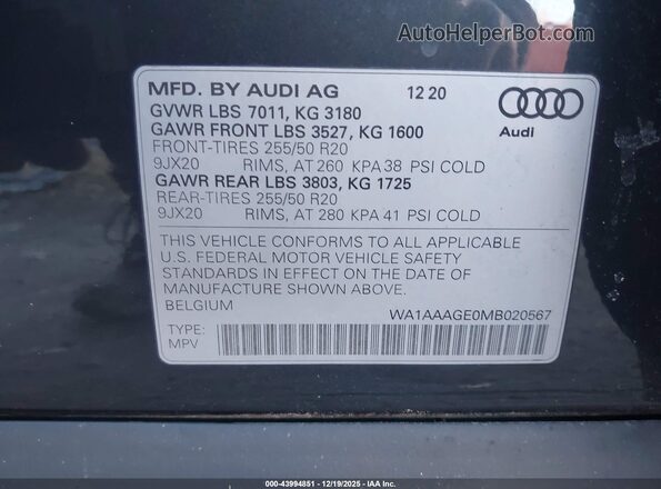 WA1AAAGE0MB020567 2021 AUDI E-TRON Gray Շարժիչի բաժամունքի տեսք